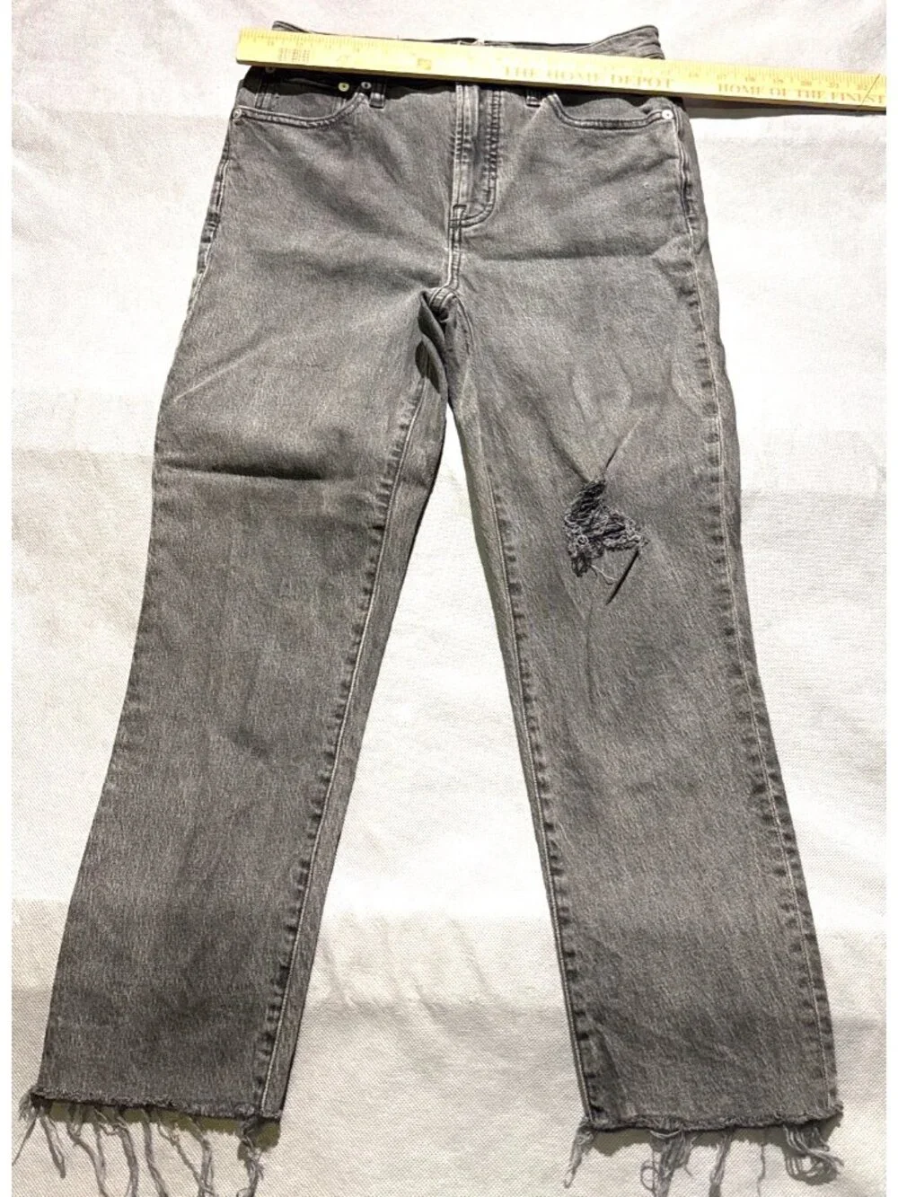 Madewell The Perfect Vintage Jean Sz 26 Distressed Gray Denim Raw Hem High Rise